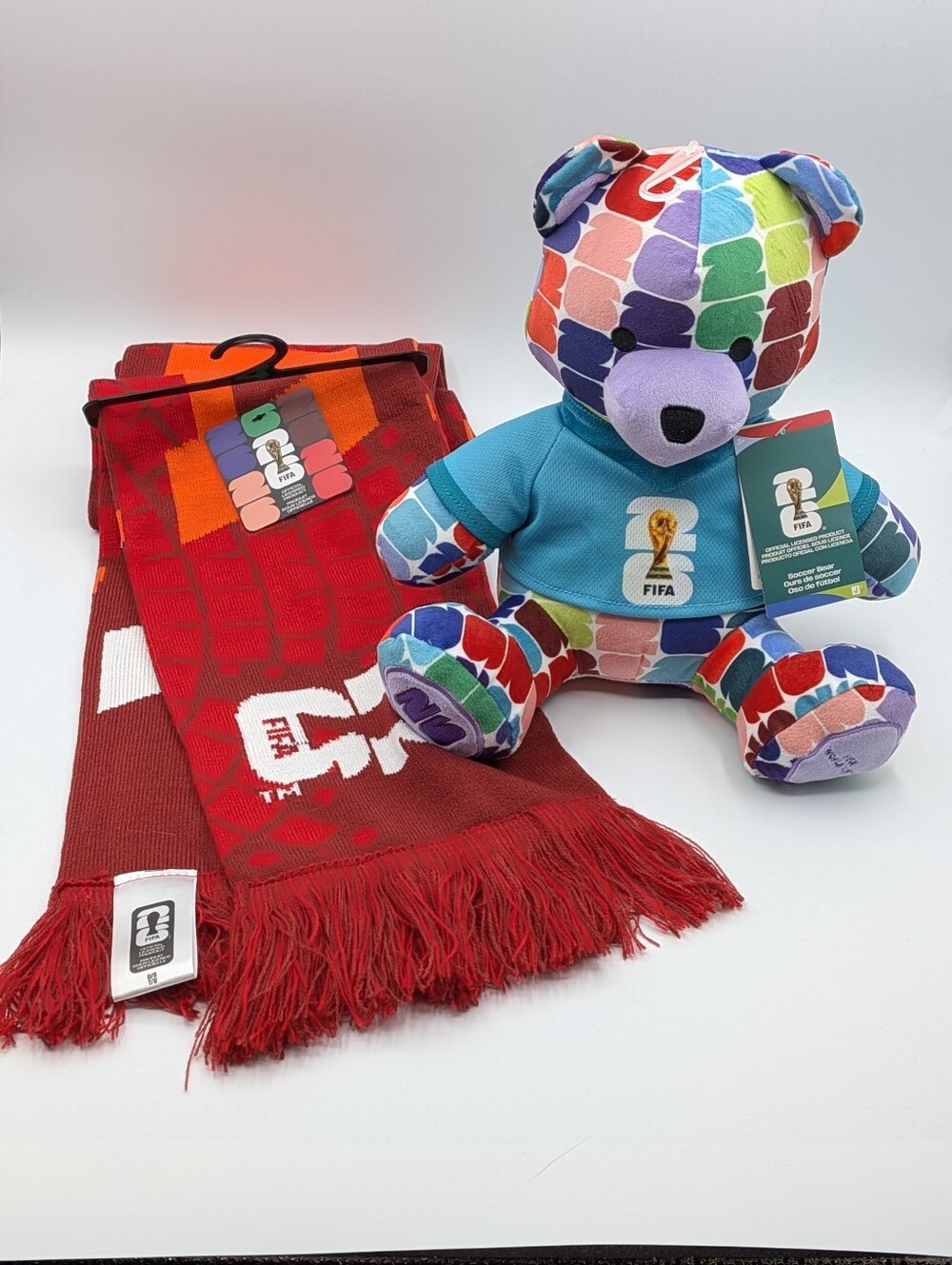 Official FIFA World Cup 2026 Fan Bundle - 10" Plush Bear & Canada Knit Scarf NWT